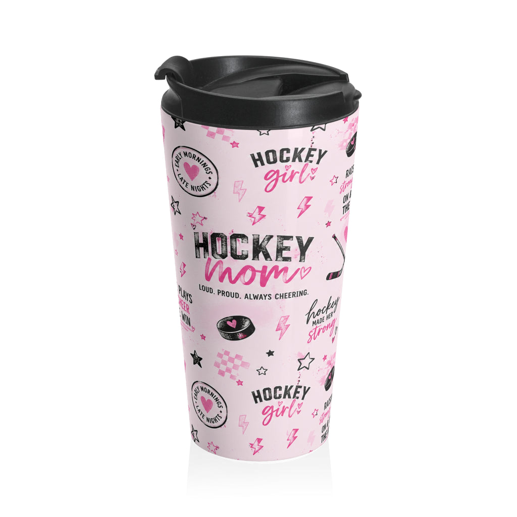 Hockey Mom Stainless Steel Travel Mug — Pink Graphic Thermal Tumbler