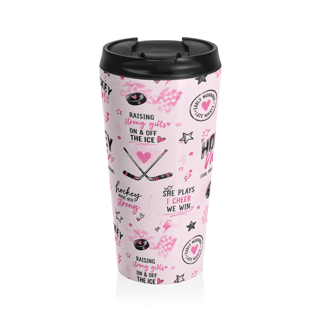 Hockey Mom Stainless Steel Travel Mug — Pink Graphic Thermal Tumbler