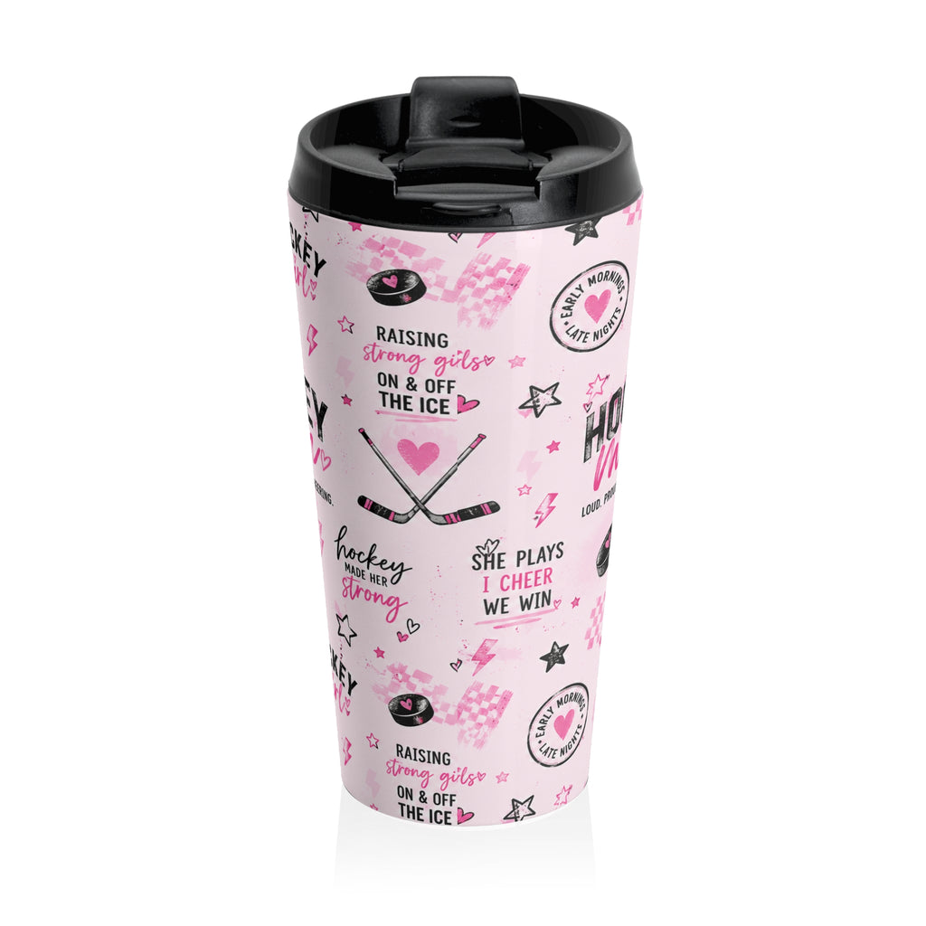 Hockey Mom Stainless Steel Travel Mug — Pink Graphic Thermal Tumbler
