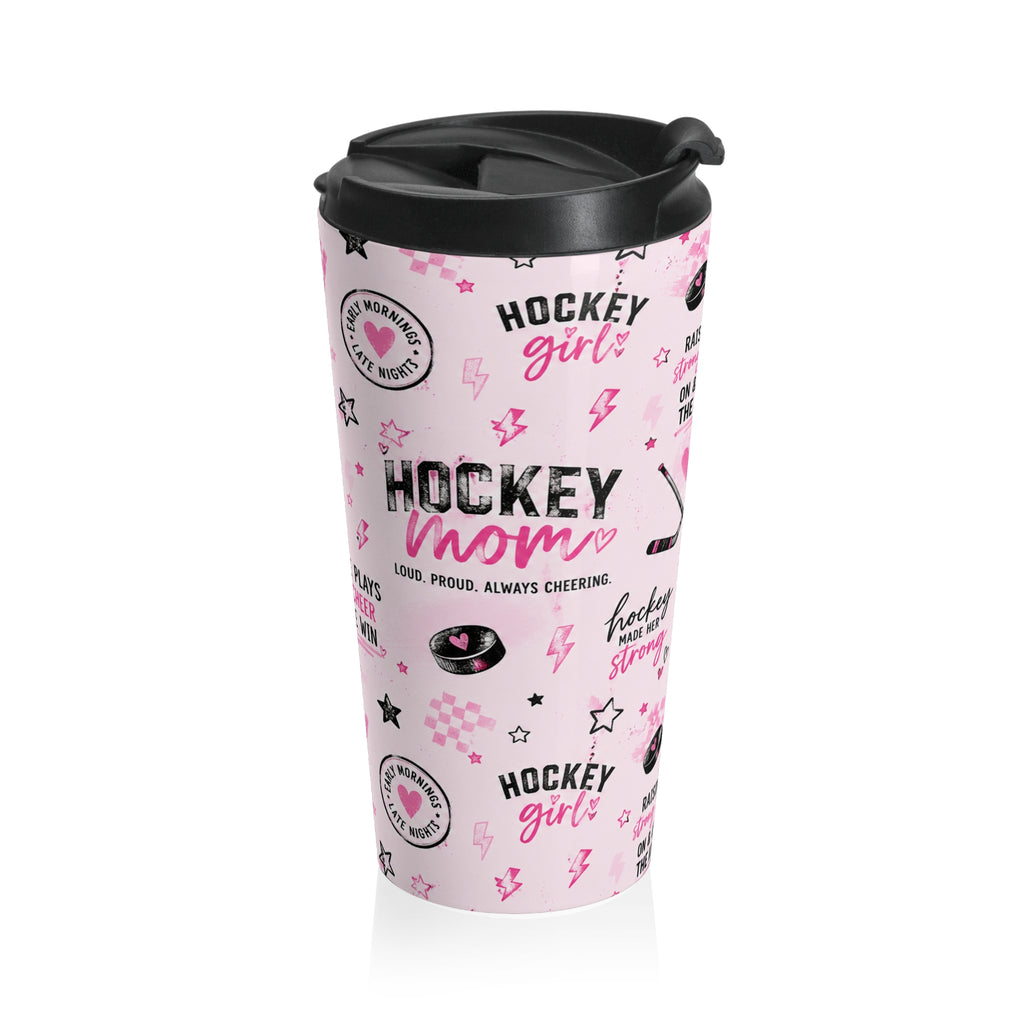 Hockey Mom Stainless Steel Travel Mug — Pink Graphic Thermal Tumbler